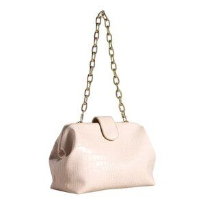 Jules Kae Anthroplogie Sophia Clutch Bag Vegan Faux Leather Ivory Croc Chain